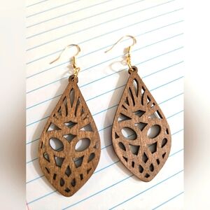 Brown Teardrop Wood Earrings